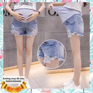 Quần bầu mùa hè chất jean cao cấp co giãn thỏa mái (jean xước)☘️ quần đùi bầu có đáp bụng và chun chỉnh☘️ size s đến 3xl
