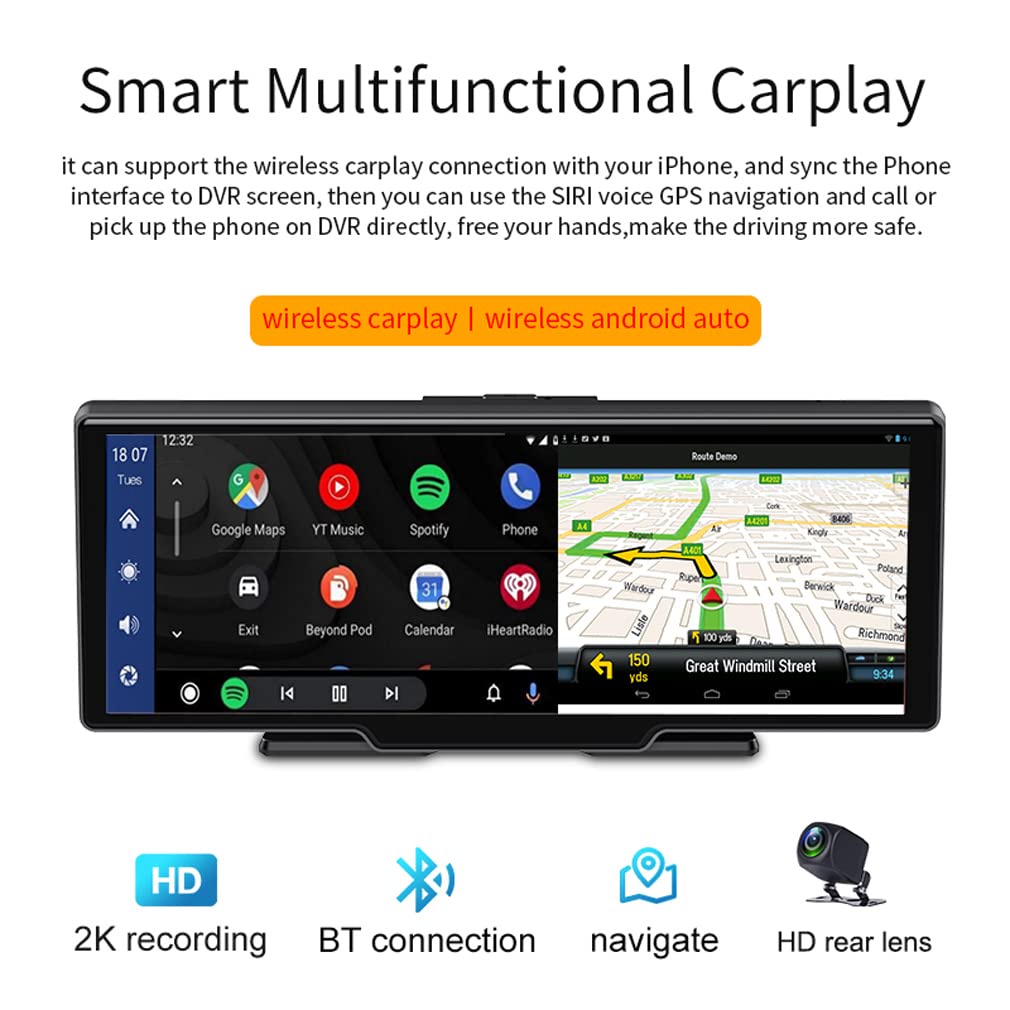 Carplay android bảng điều khiển tự động bảng điều khiển cam camera kép 10 inch 2K + 1080P Ch