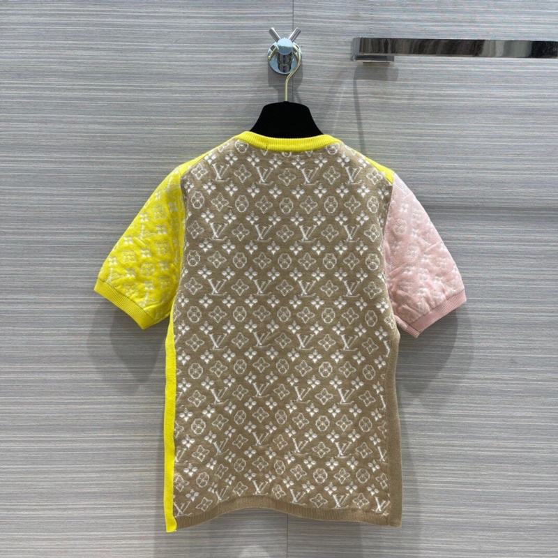 Áo ngắn tay dệt kim mẫu mới xuân hè 2022 logo nổi thương hiệu Louis Vuitton LV cao cấp phối 3 màu trẻ trung thời trang