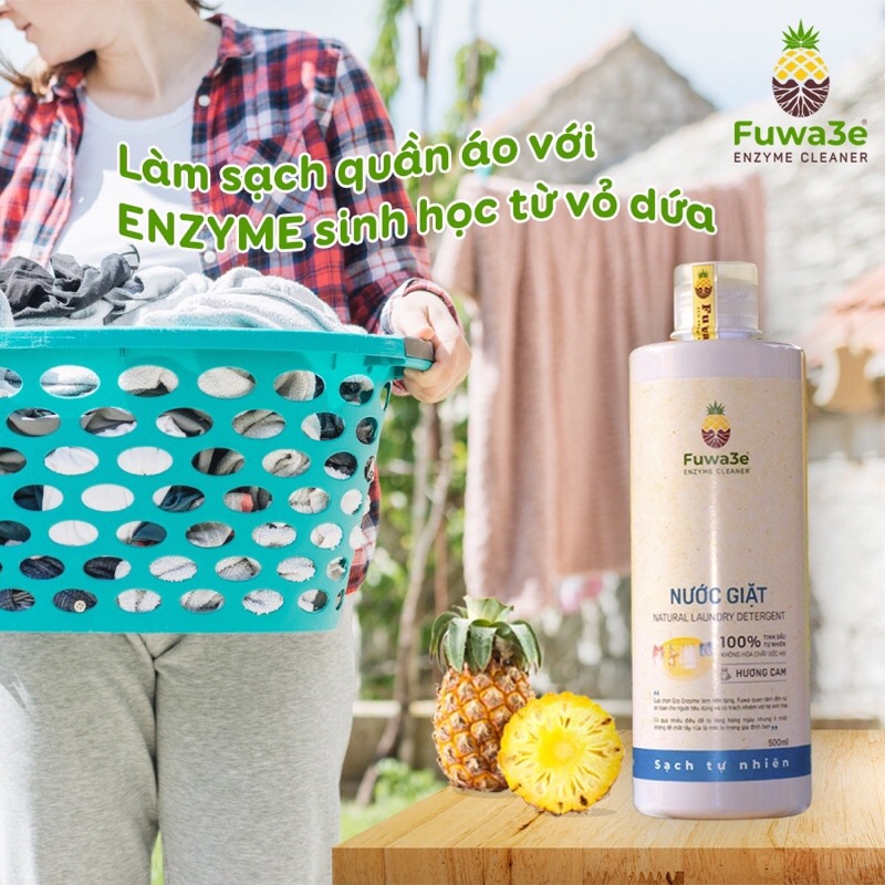 Nước Giặt Hữu Cơ FUWA3E organic sinh học 500ml giặt quần áo đồ lót, an toàn cho em bé chai 500ml