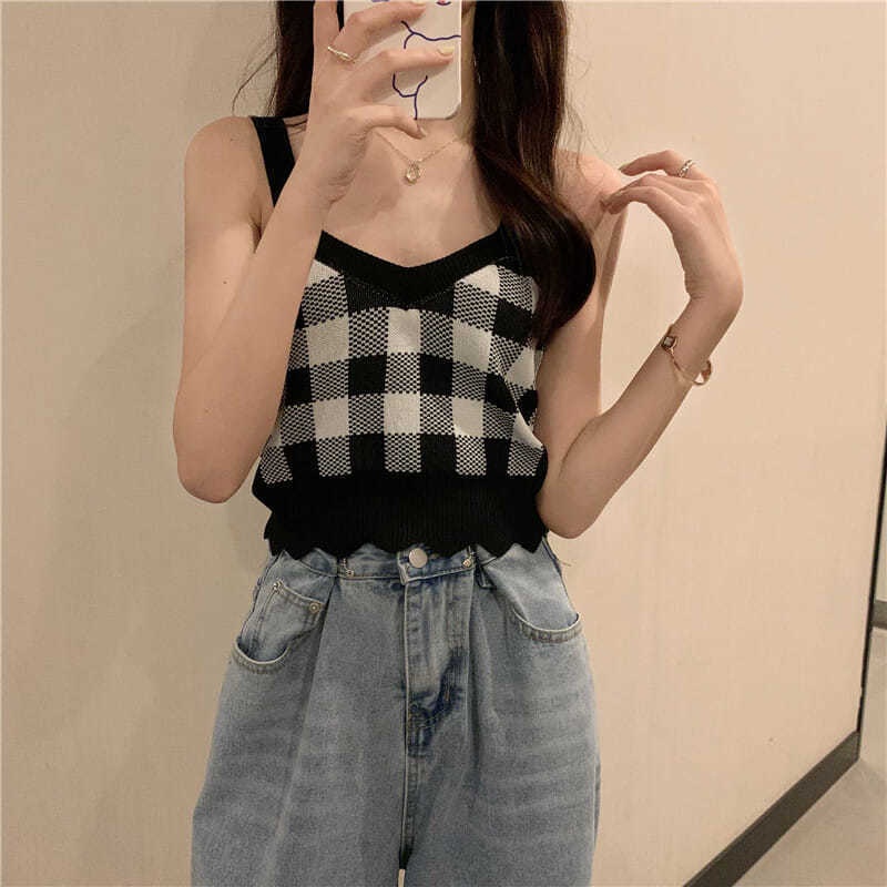 COZOK Áo Len Hai Dây Ngắn Dáng Ôm Phong Cách Hàn Quốc Thời Trang