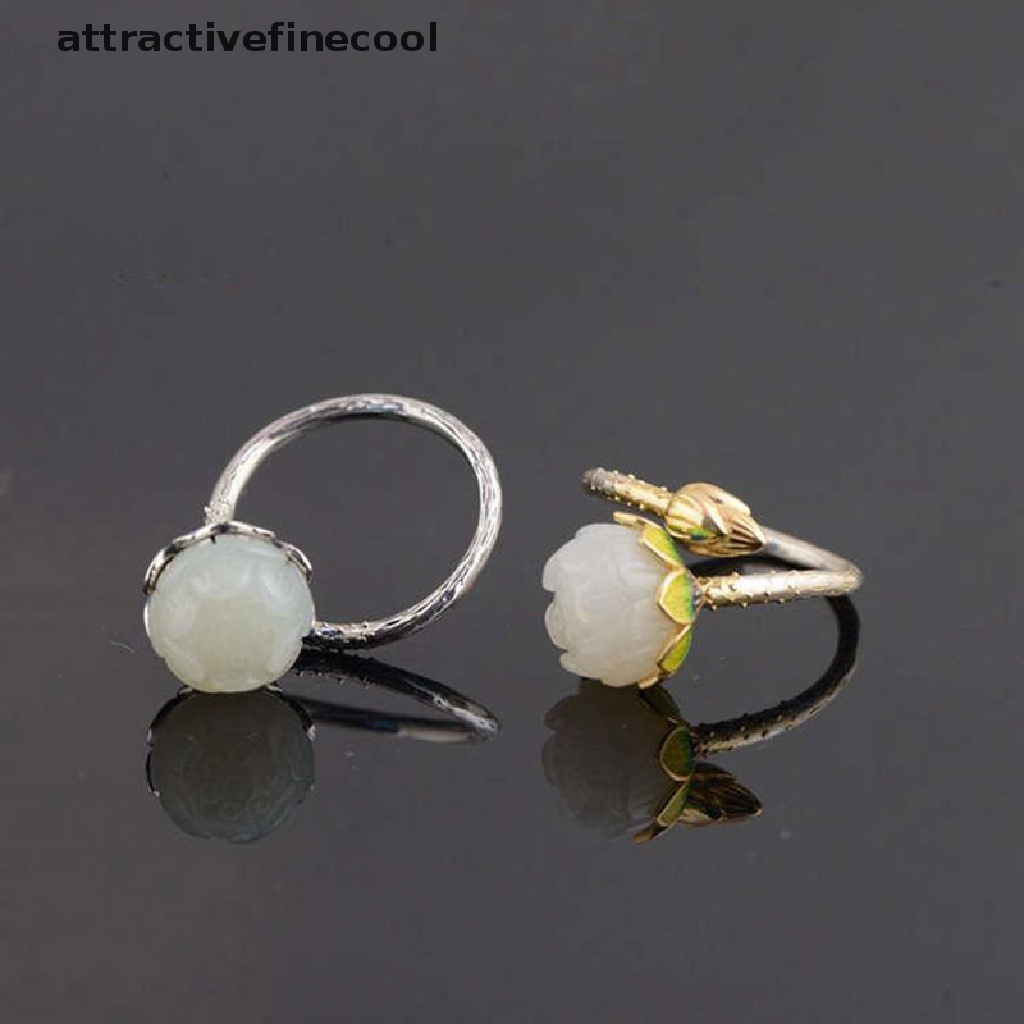 Acvn Nhẫn Bạc Đính Đá Ngọc Bích Màu Xanh Lam Hình Hoa Sen Thủ Công Phong Cách Retro Cho Nữ