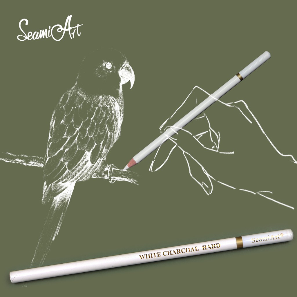 Bộ 3 Cây Bút Chì Trắng SEAMIART Dùng Vẽ Tranh Chất Liệu Than Hoạt Tính
