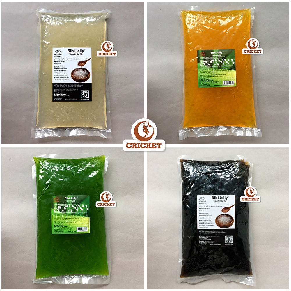 Trân Châu 3Q Bibi Jelly Ngọc Trai Dai Giòn 4 Vị Lựa Chọn - Trân Châu Ăn Liền Bịch 2Kg