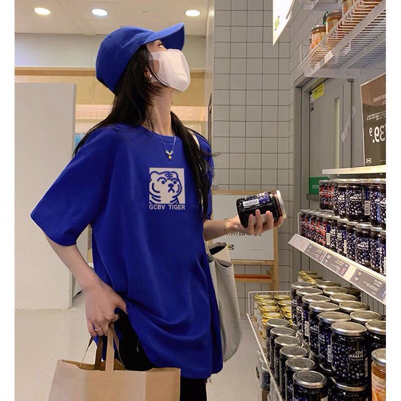 Áo Thun Tay Ngắn Dáng Rộng Màu Xanh Dương Phong Cách Hàn Quốc Thời Trang Cho Nữ