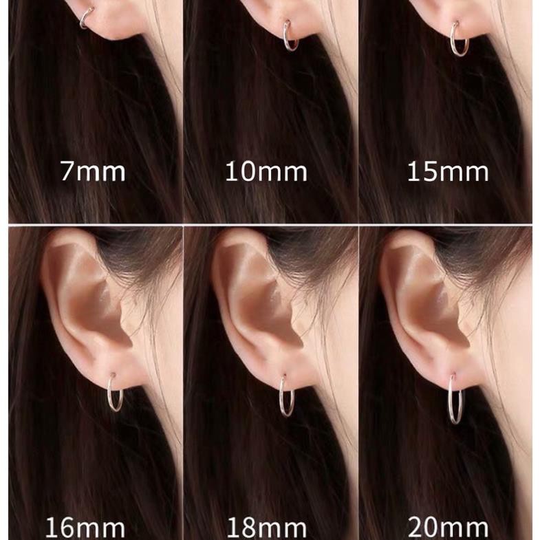 Bông tai bạc nữ Linh silver, Khuyên tai bạc tròn trơn nhiều size có chốt
