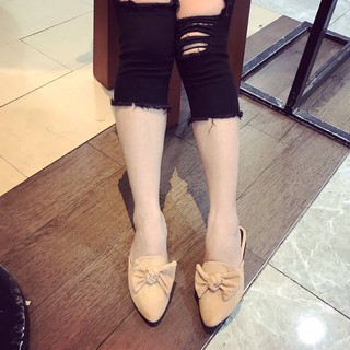 Sale-giày sục nơ da lộn | giày sục nữ