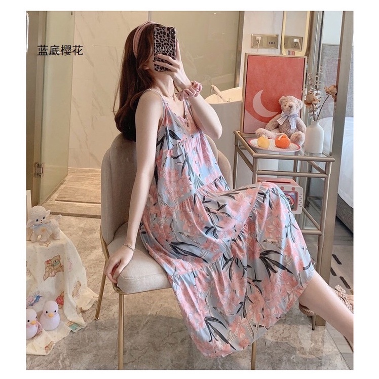 Váy ngủ hai dây, Đầm bầu bigsize chất vải mềm mịn mát cao cấp