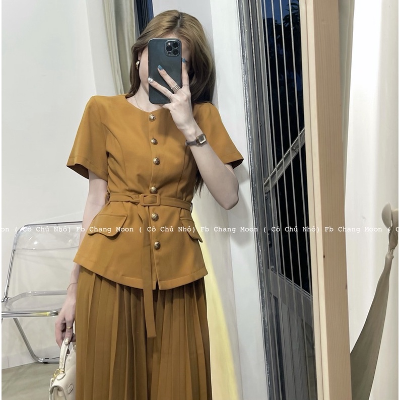 Set chân váy xếp li xoè + áo dáng vest kèm đai hàng có sẵn ( ảnh thật) | BigBuy360 - bigbuy360.vn