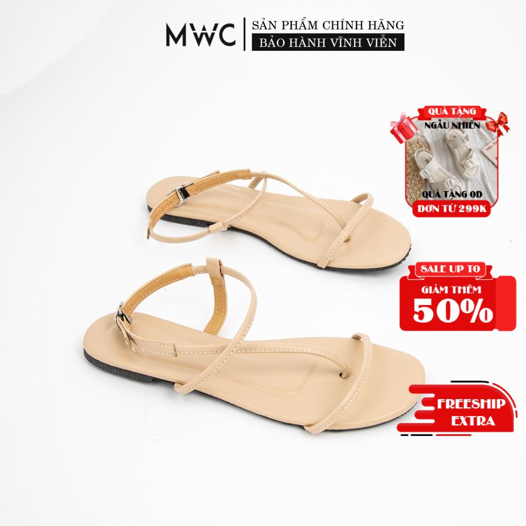 Giày Sandal Nữ MWC Đế Bệt Quai Mảnh Xỏ Ngón Nữ Tính Màu Kem Đen NUSD- 2763