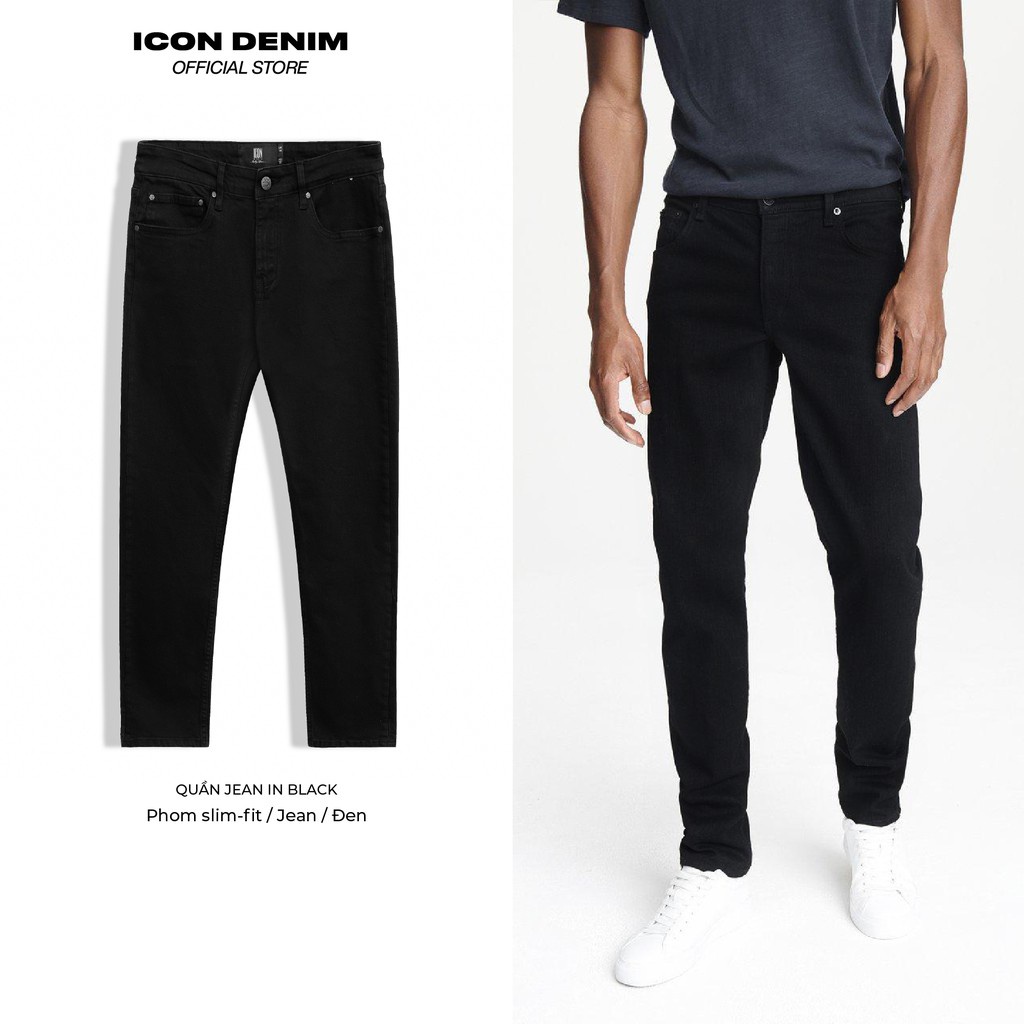 Quần Jean Nam Đen Trơn ICON DENIM Dáng Ôm Slim-fit Trẻ Trung, Co Giãn Tốt