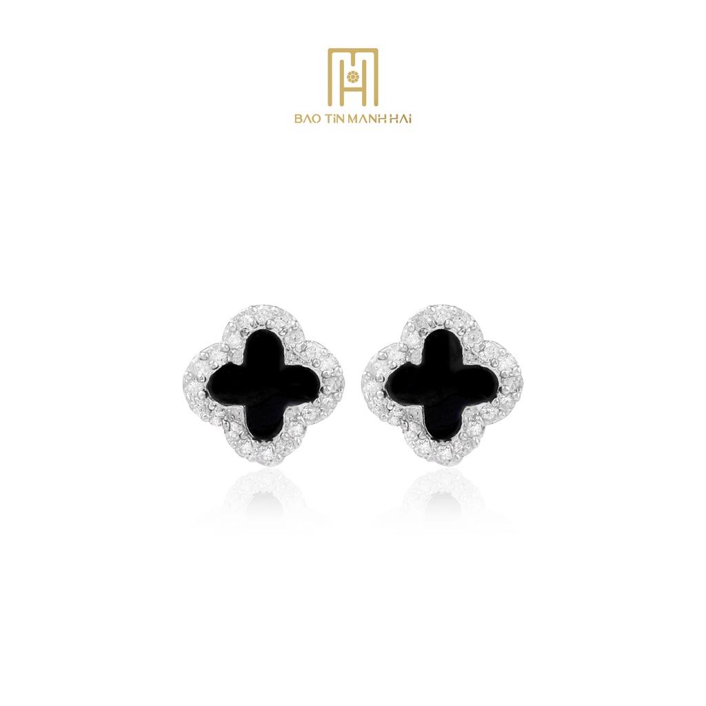 Bông tai bạc màu đen viền đá nhỏ 4 lá phong cách Hàn Quốc BTB06 Bảo Tín Mạnh Hải