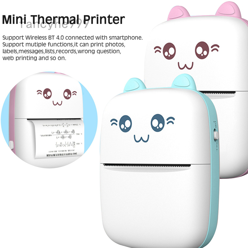 Set Máy In Nhiệt Mini Trắng Đen Không Cần Mực In Kèm Phụ Kiện / 10 Cuộn Giấy In Tiện Dụng
