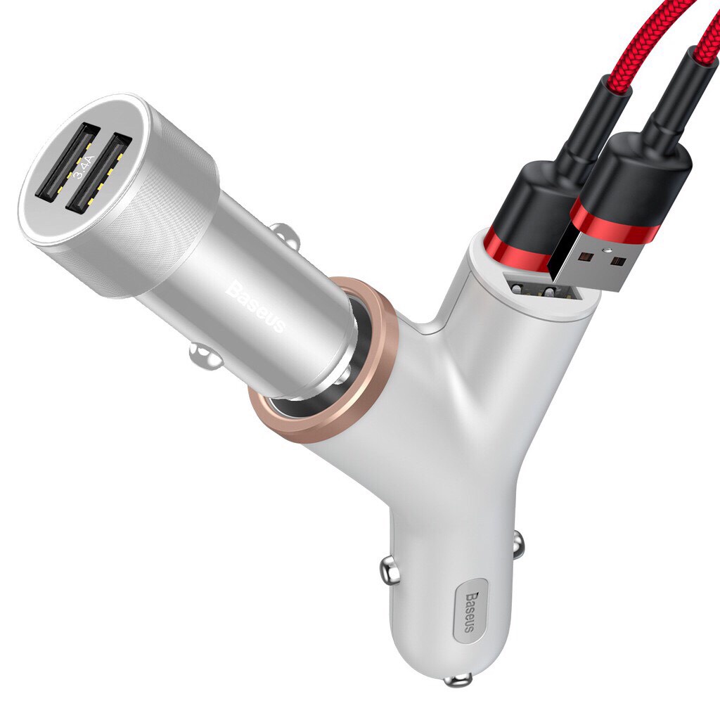 Tẩu sạc xe hơi baseus BSC-C16N 3 in 1 kiểu chữ Y sạc nhanh mở rộng có thêm sạc 40W và 2 Cổng USB 3.4A ♥️♥️