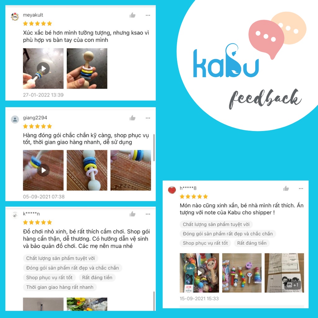 KABU - Xúc Xắc Gỗ Đa Sắc Màu Luyện Tập Cầm Nắm Cho Bé Từ Sơ Sinh