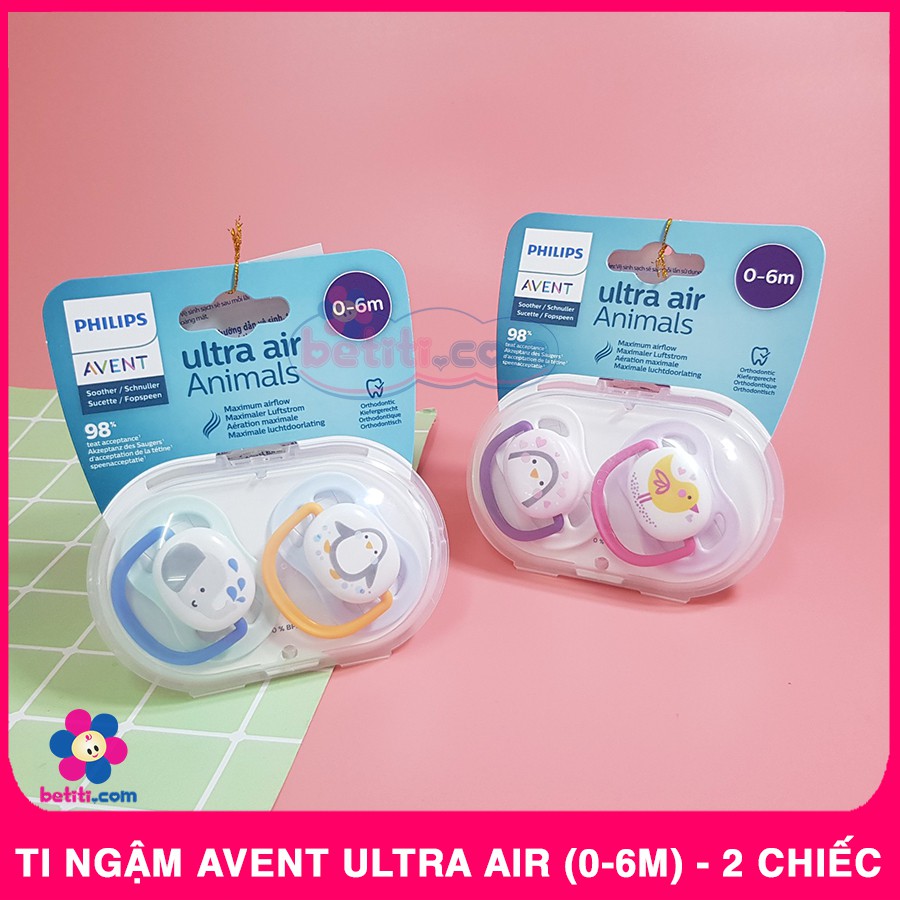 Ty Ngậm Avent Ultra Air Animal 0-6M - Set Hộp 2 Chiếc