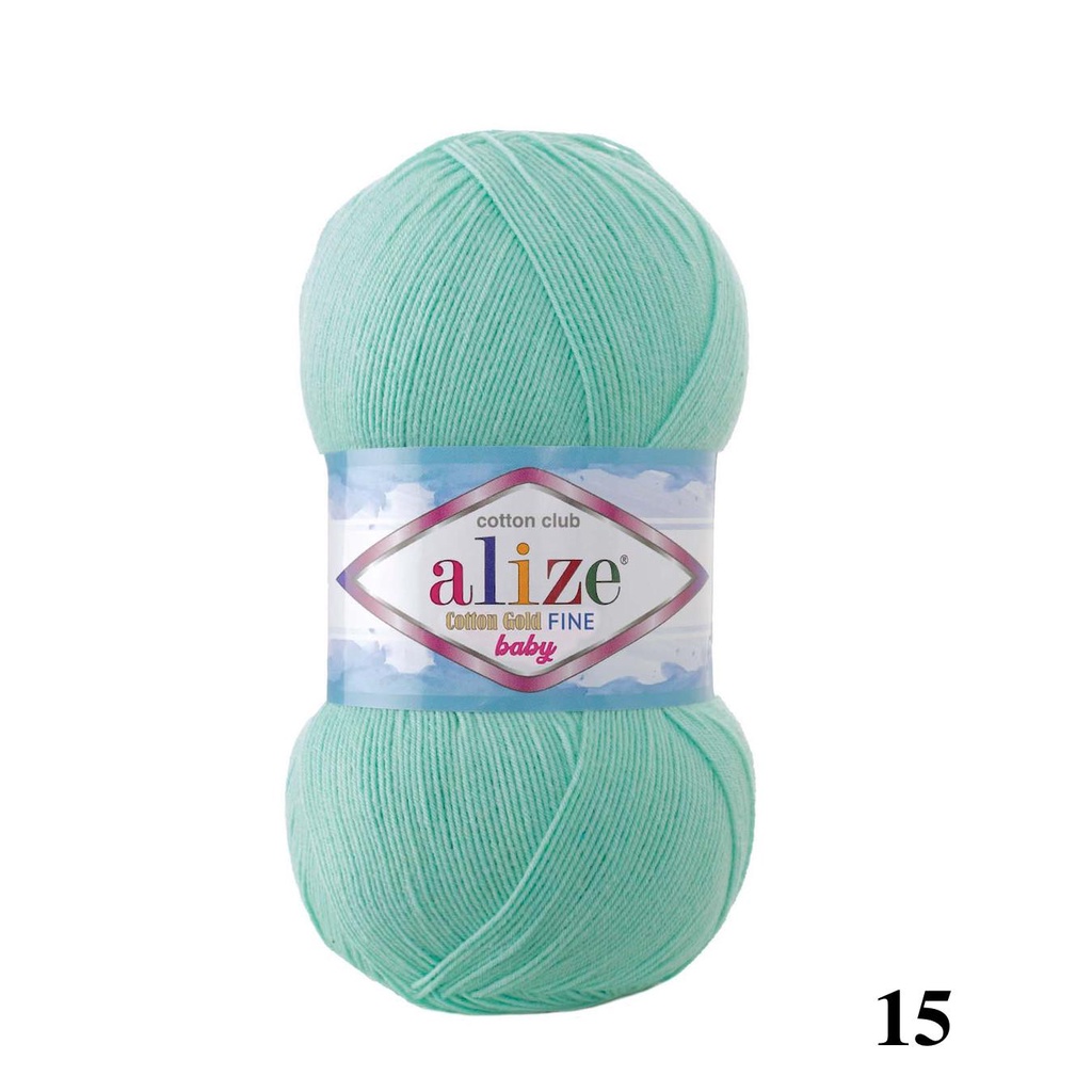 Len hè Cotton Gold Fine Baby nhập khẩu Alize Yarns, màu trơn mềm, len dành cho bé, đan móc áo, khăn
