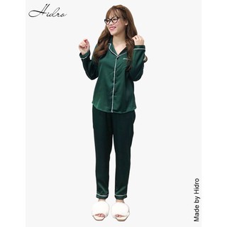 Bộ pijama lụa satin trơn dài tay