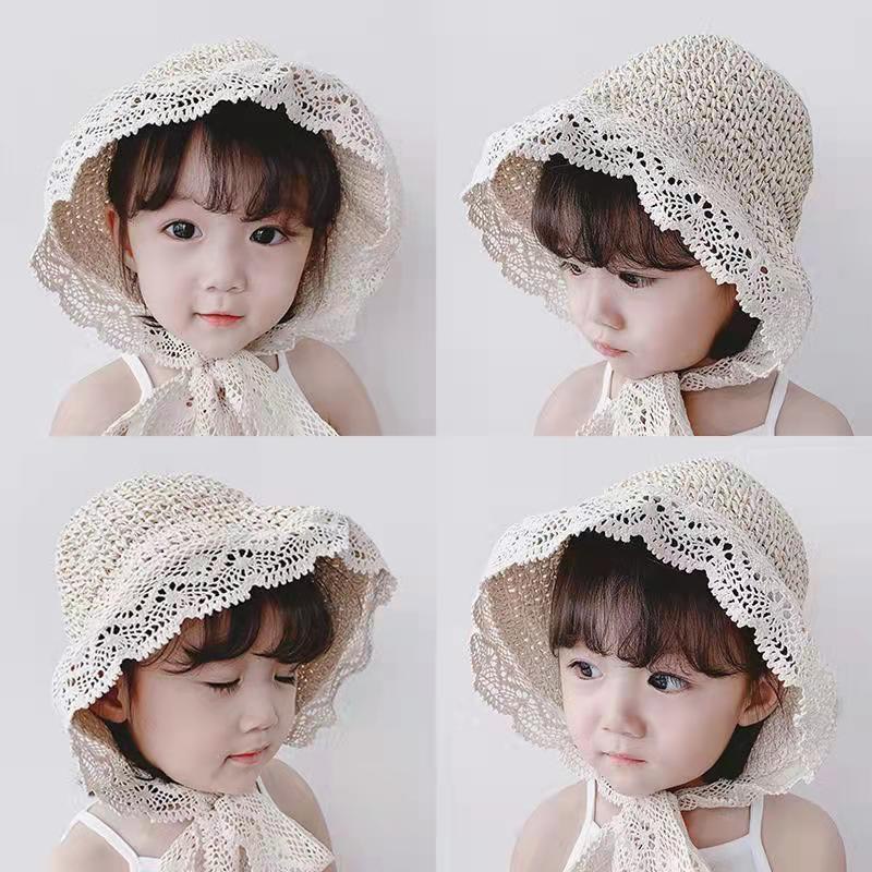 Mũ Cói Viền Ren Cho Bé Đi Biển, Đi Chơi 1-6 Tuổi - Mẫu Vành Ren