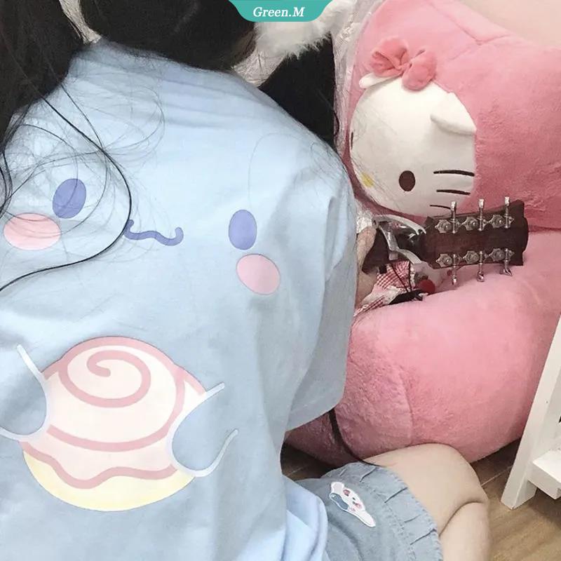 New Women Casual Loose Oversized T Shirt Cartoon Cinnamoroll Printed Three Quarter Sleeve Tee Shirt Female Streetwear