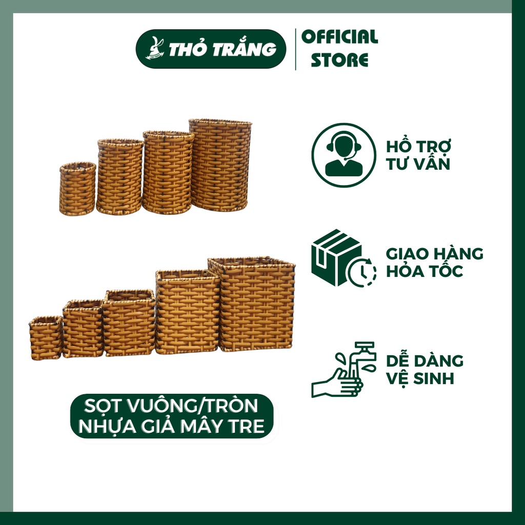 Sọt Vuông/Tròn Nhựa Giả Mây Tre Đựng Đồ, Mỹ Phẩm, Văn Phòng Phẩm Nhiều Size