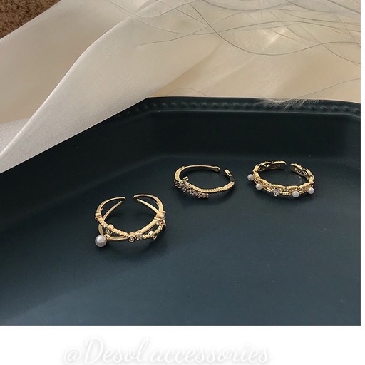 Nhẫn Adalene thiết kế hở kiểu dáng đính đá phối ngọc xinh xắn R032-034 Desol.accessories