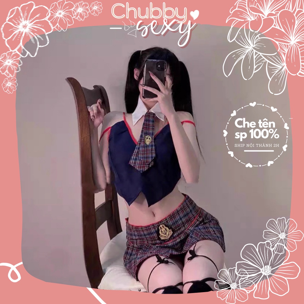 Cosplay Học Sinh Phá Cách Nhật Bản - Set Đồ Ngủ Sexy Hoá Trang Học Sinh Áo Zile Kèm Cavat Váy Caro - CPL43 - Chubby.Sexy | BigBuy360 - bigbuy360.vn