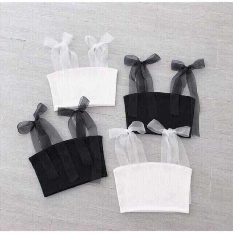 Áo Croptop Lê Bống 2 dây phối voan vải siêu mịn, 2 Màu Trắng Đen HOT  | BigBuy360 - bigbuy360.vn