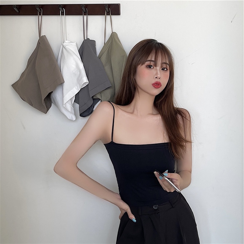 Áo hai dây SUXI dáng ôm màu trơn có đệm ngực thời trang mùa hè cho nữ