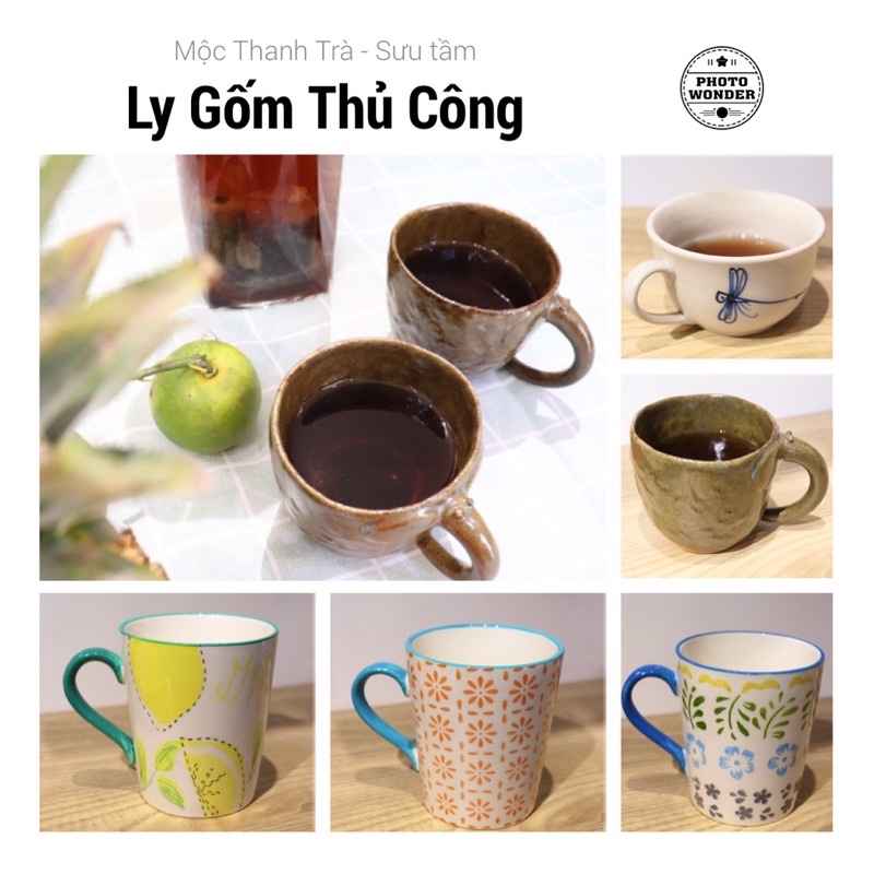 Ly Uống Nước - Ly gốm thủ công, có quai, nhiều hoạ tiết, nhiều màu tự chọn, dùng uống tất cả các loại thức uống