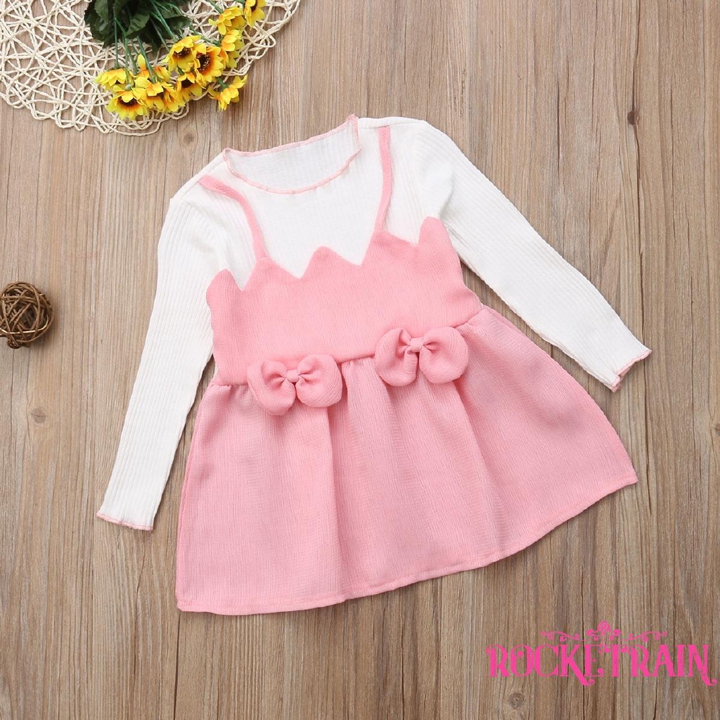 Đầm công chúa thắt nơ màu hồng thời trang cho bé gái