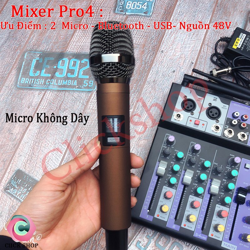 Bàn Trộn Mixer Yamaha Pro-4 Kèm 2 Mic Không Dây Hát Karaoke+Thu âm Livestream cực hay bảo hành 12 tháng