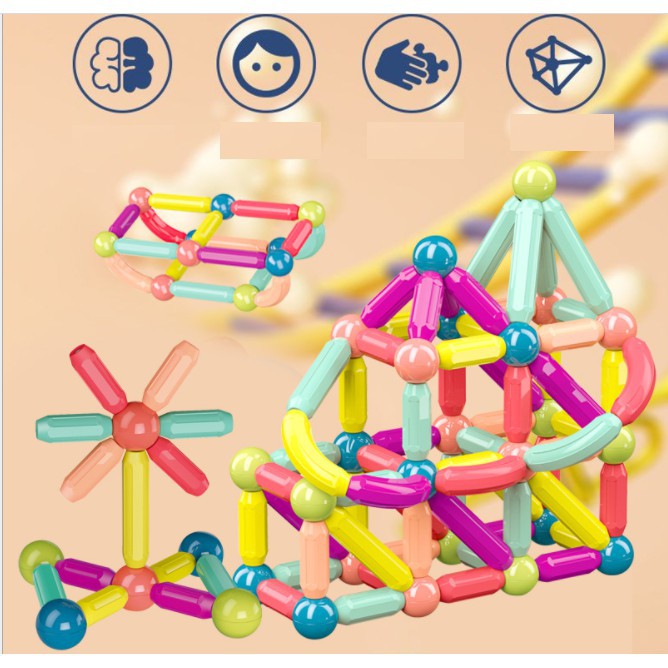 Đồ chơi Que từ tính tròn lắp ráp xếp hình khối nam châm MAGNETIC STICKS 25, 36, 42 chi tiết