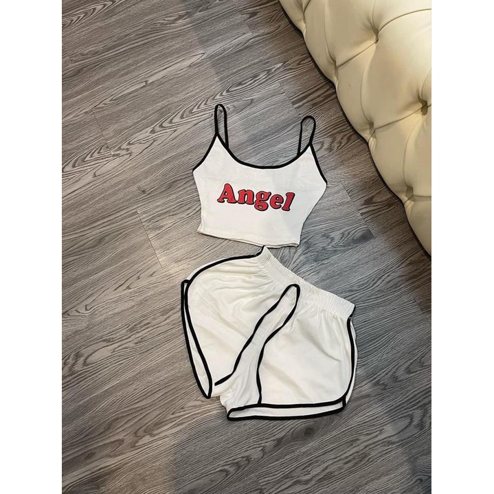 ❤ SIÊU PHẨM ❤ Đồ bộ nữ 2 dây angel mặc nhà đi ngủ chất vải thun cao cấp thoáng mát dễ thương ,Set Áo Croptop Quần Đùi SL