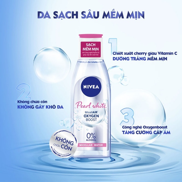 Nước tẩy trang NIVEA làm sáng da Pearl White Micellar Water 200ml