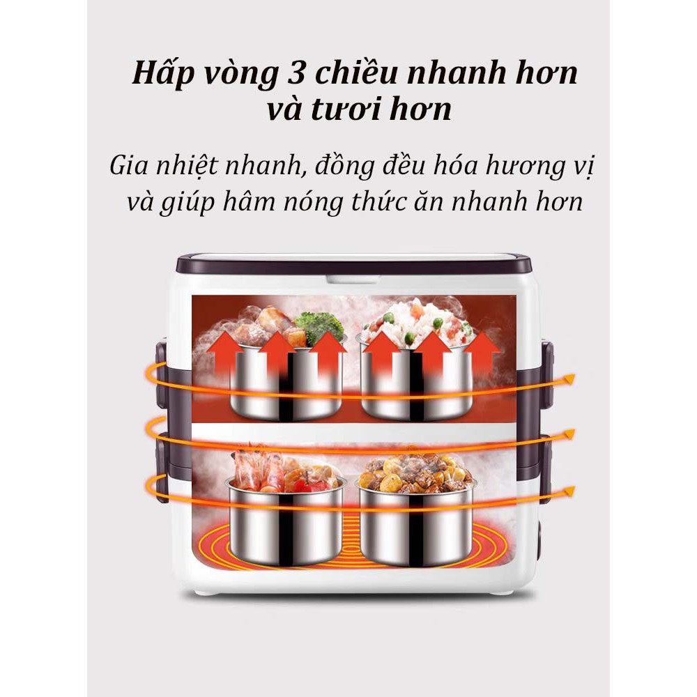 Hộp Cơm Văn Phòng Cắm Điện 2 Tầng HỘP CƠM CẮM ĐIỆN ĐA NĂNG Hâm Nóng, Giữ nhiệt Tốt - 4 BÁT Inox CAO CẤP MINISTYLE