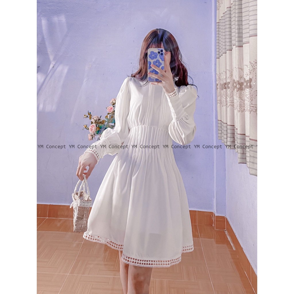 [Rẻ vô địch] Đầm Trắng Xếp Ly Phối Ren - D0445 | BigBuy360 - bigbuy360.vn