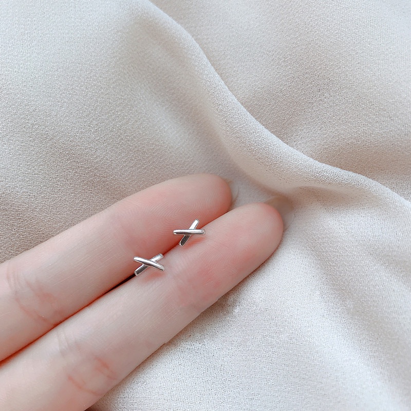 Khuyên Tai Bạc S925 Hình Chữ X Chống Dị Ứng Thời Trang Cho Nữ
