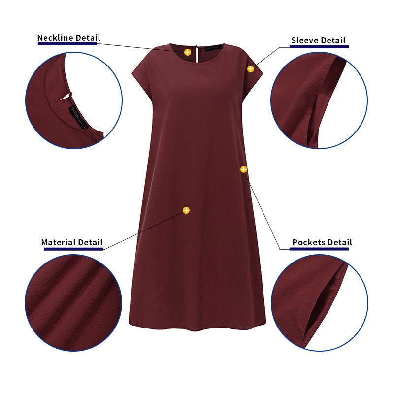 ZANZEA Đầm Mini Tay Ngắn Cổ Tròn Màu Trơn Thời Trang Cho Nữ