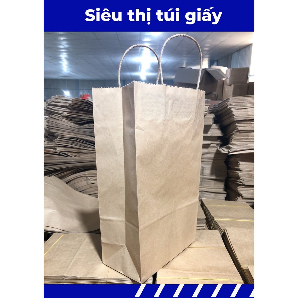 COMBO 10 CHIẾC TÚI GIẤY KRAFT XI MĂNG S2: 19.5x10x33 cm CÓ QUAI ( ẢNH THẬT SHOP TỰ CHỤP)