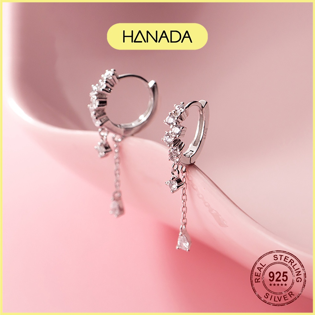 Khuyên Tròn Bạc 925 Ziczac Đính Đá, Bông Tai Giọt Lệ Rơi Dáng Dài Đi Tiệc Sang Trọng 1027 D3