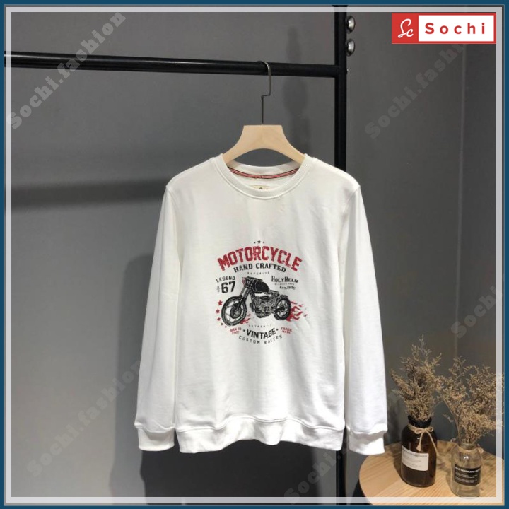 Áo thu đông cổ tròn, áo sweater tay dài mềm mịn vừa người in Motocycle mã SW.620