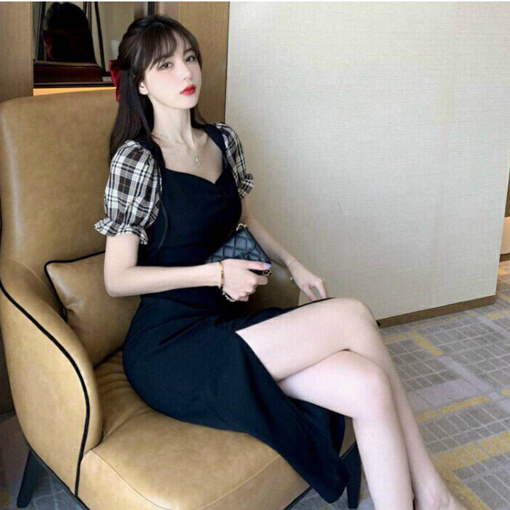 Váy đầm nữ đẹp xẻ tà Polla B041, Thiết kế kiểu đầm body sẻ tà gợi cảm, Cổ vuông kết hợp tay bồng cộc tay, Váy freesize | BigBuy360 - bigbuy360.vn