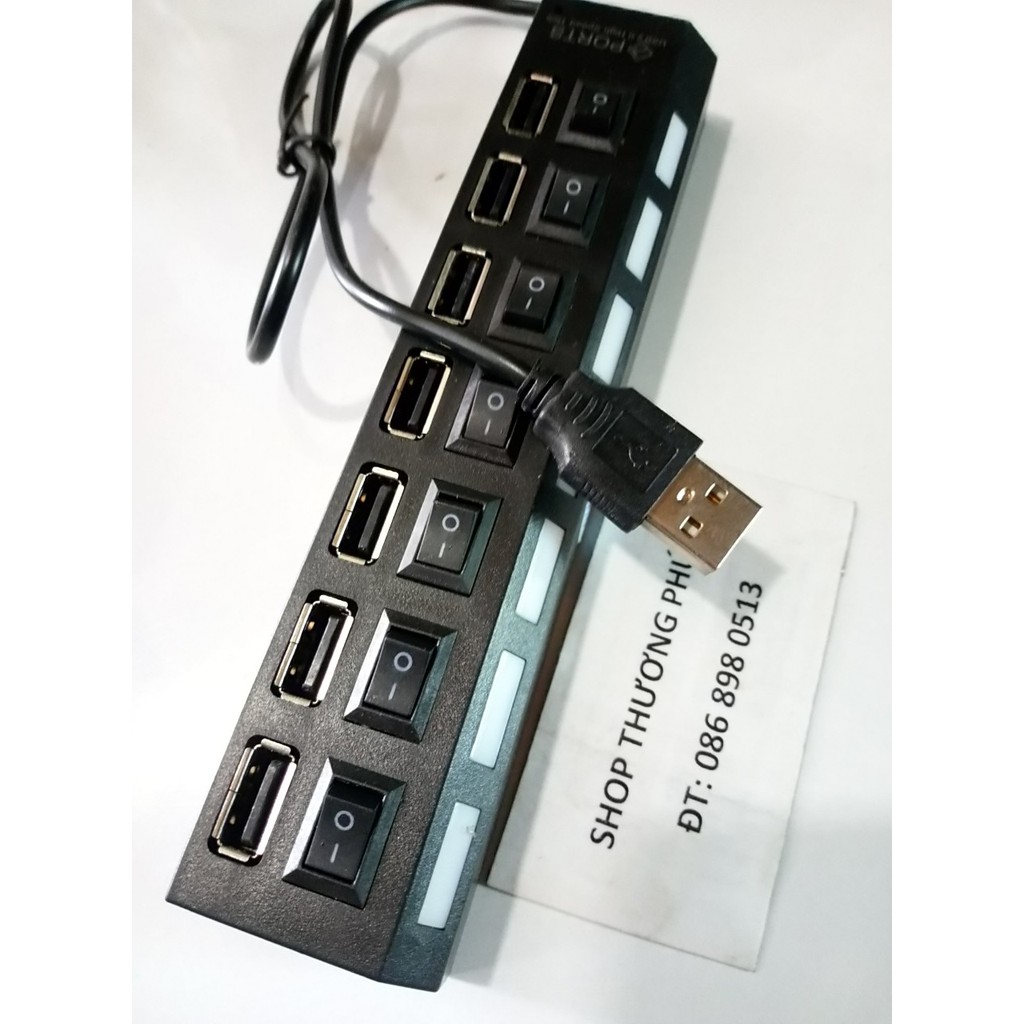 Bộ chia cổng USB: Hub USB 2.0 chia 1 ra 7 Port - Dạng ổ cắm điện có công tắc riêng