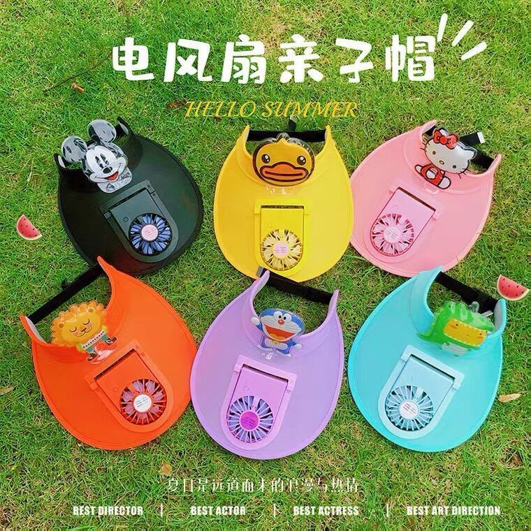 Nón Chống Nắng Vành Rộng Hở Chóp Kèm Quạt Có Thể Sạc Lại Cho Bé