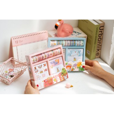 SET 21 MÓN gồm Sổ tay + Giấy note + Sticker + 6 cuộn Washi tape DIY - Văn Phòng Phẩm Sáng Tạo