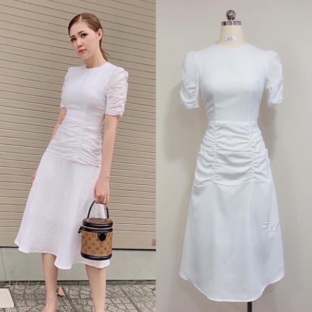 Đầm công sở dự tiệc nhún hông sang trọng | BigBuy360 - bigbuy360.vn