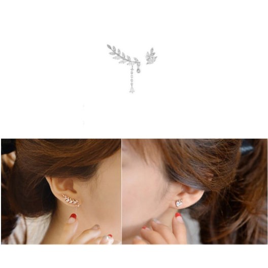 Khuyên tai bạc Ý s925 lá đá thả E0629 - AROCH Jewelry
