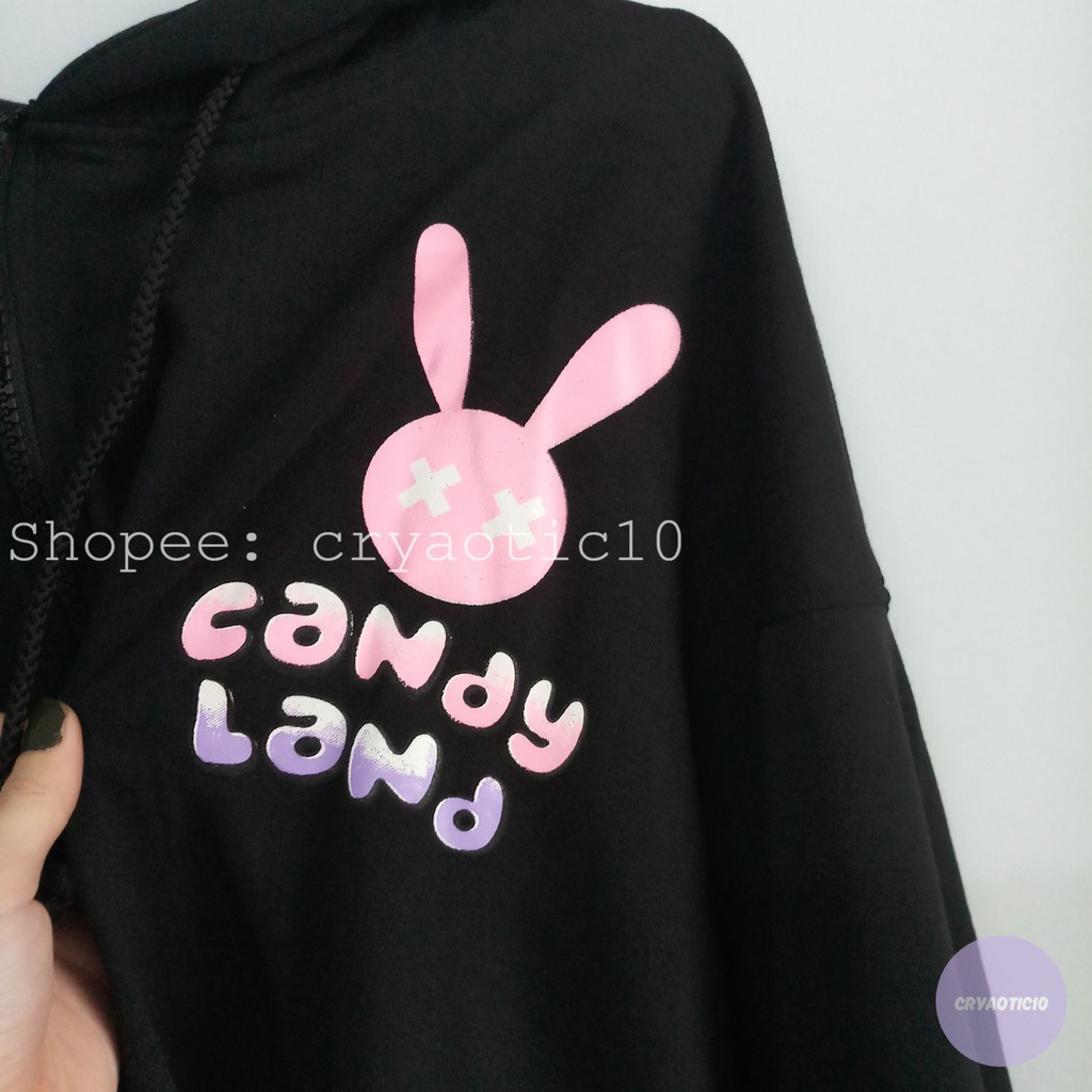 [Kèm hình thật] Áo khoác hoodie dây kéo hoodie zip thỏ Candy Land unisex