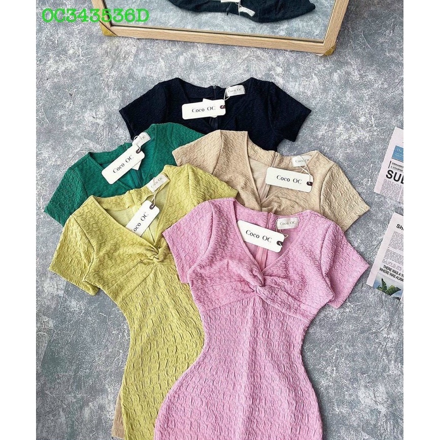Đầm tay ngắn ôm body cổ tim xoắn ngực trơn cực hot , chất thun gân dày dặn mềm mát ly